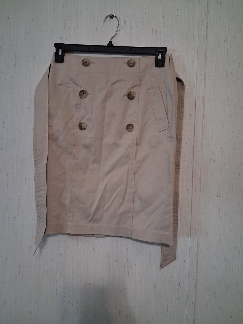 Ann Taylor Beige Double-Breasted Pencil Skirt with Side Tie